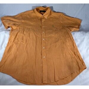 Polo Ralph Lauren Linen Shirt Mens XL Orange Button Down Short Sleeve